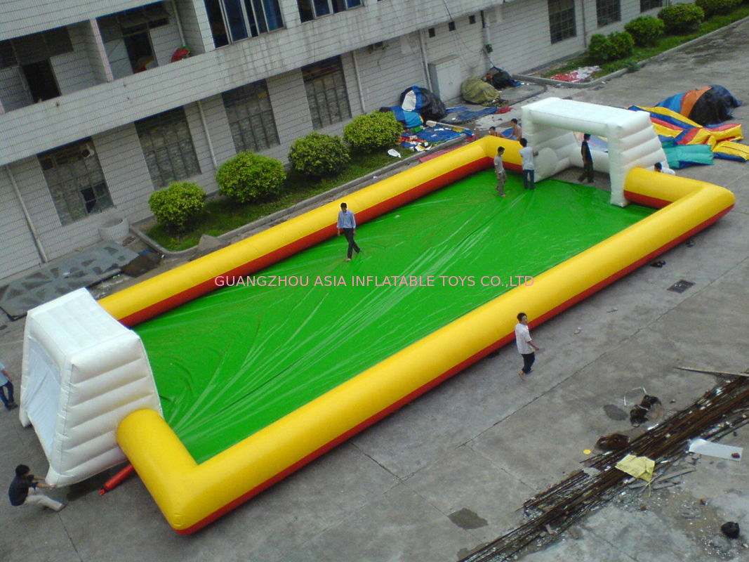 Yellow With Blue Inflatable Soap Soccer Field For Commercial Use